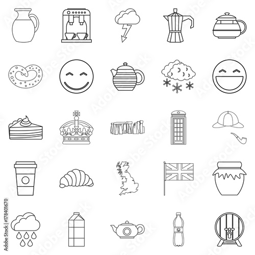 Tea tincture icons set, outline style
