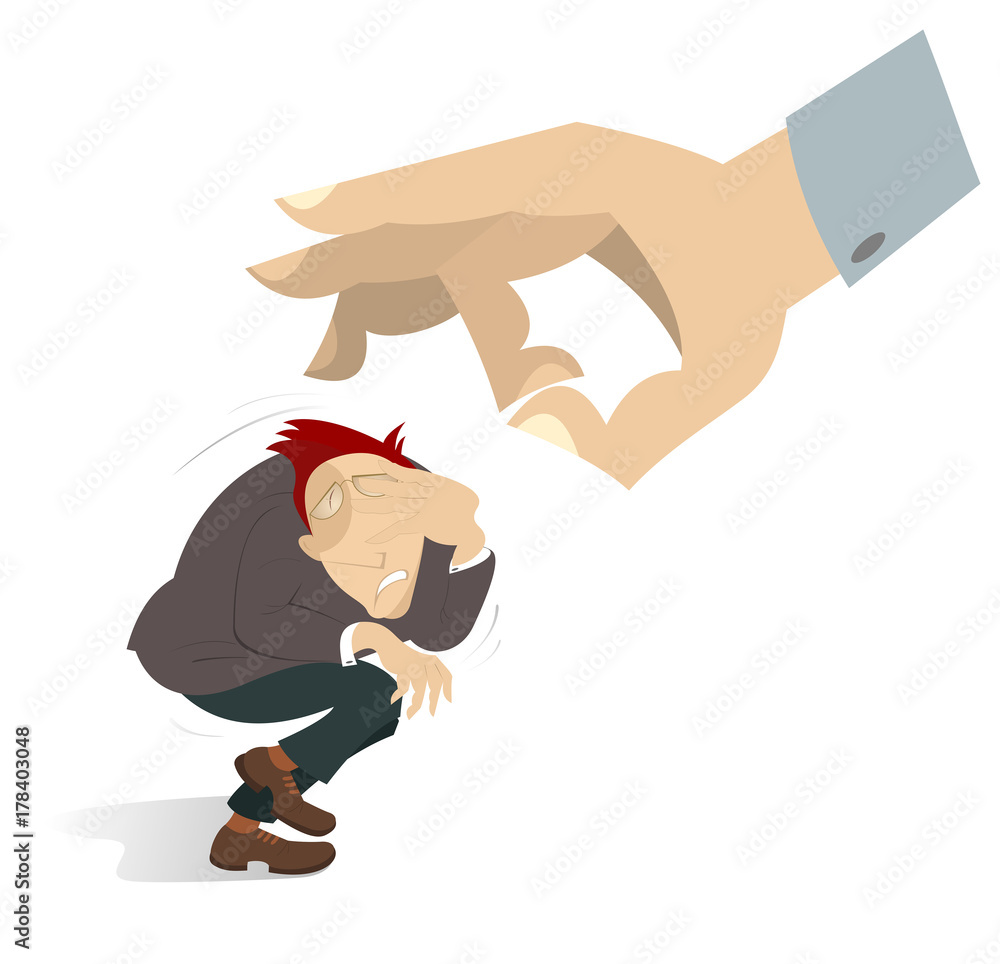 Hand flicks on a head of the man isolated. Big hand flicks on the forehead of the frightened man illustration
Hand flicks on a head of the man isolated. Big hand flicks on the forehead of the frightened man illustration
