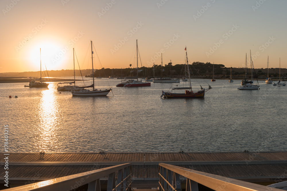 Harbor from Alvor at sunset in Portugal Harbor from Alvor at sunset in Portugal