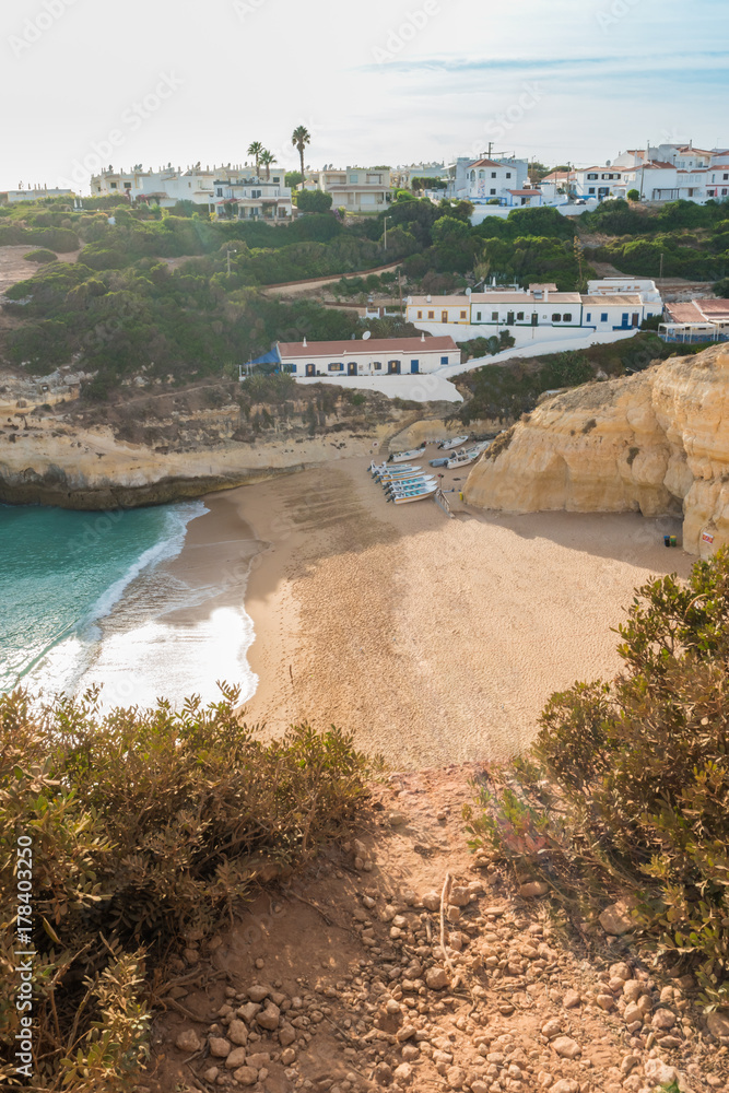 View over Benagil beach in Algarve coast Portugal.