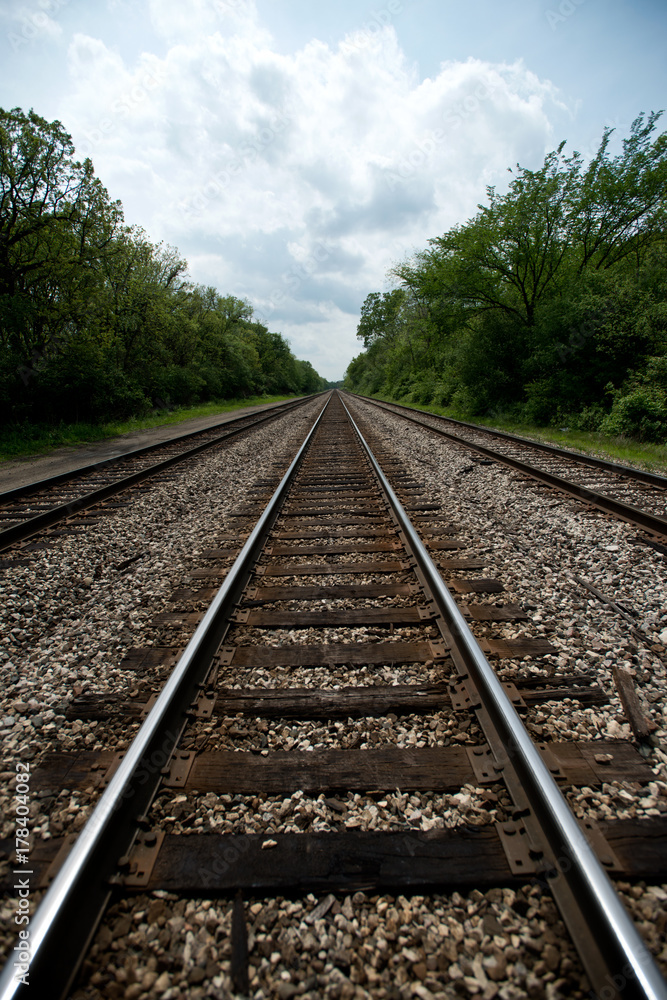 View of the railroad tracks with trees on side View of the railroad tracks with trees on side