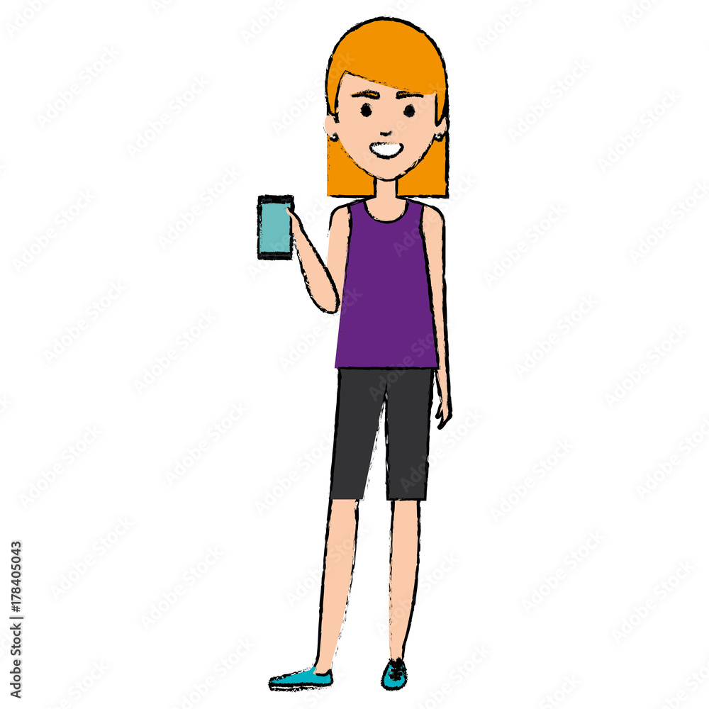 woman using smartphone character woman using smartphone character