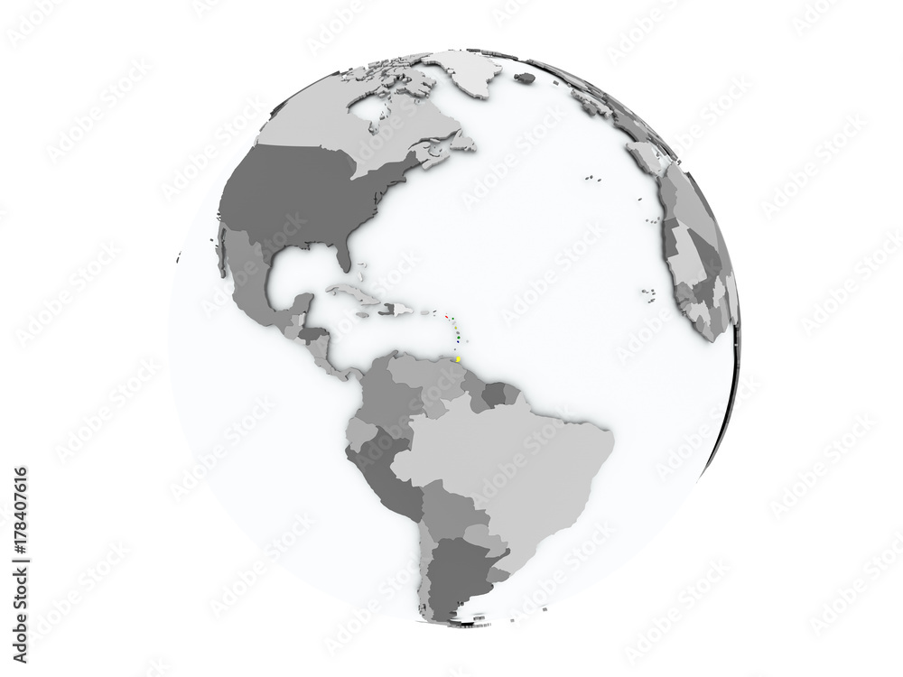 Caribbean on globe isolated