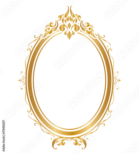 Oval frame and borders Golden frame on white background, Thai pattern, vector illustration