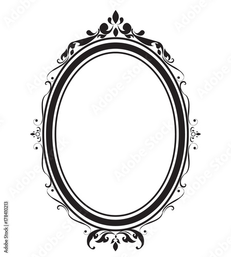 Oval frame and borders black and white on white background, Thai pattern, vector illustration