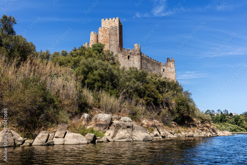 Castle of Almourol in Portugal, initiated the 12th century, located on a small islet in the middle of the Tagus River, served as a stronghold used during the Portuguese Reconquista.