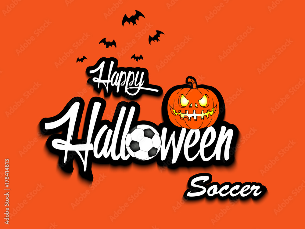 Banner happy halloween and soccer ball