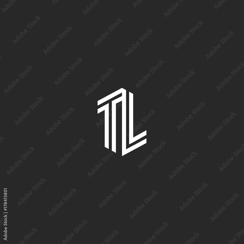 Initials TL letters logo, combination two capital letters T and L wedding emblem LT monogram, isometric parallel lines Initials TL letters logo, combination two capital letters T and L wedding emblem LT monogram, isometric parallel lines
