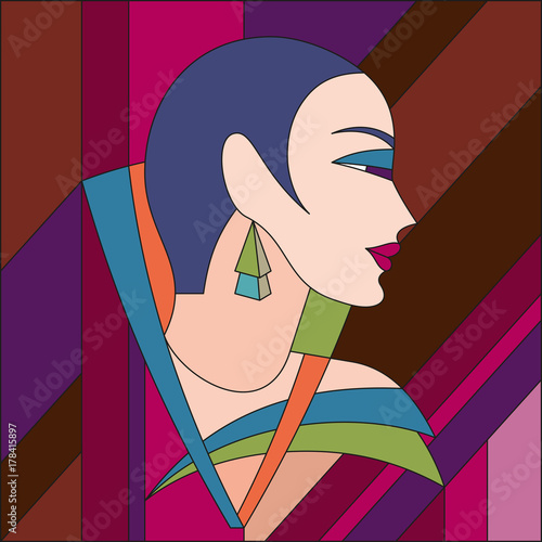 Fashionable women pattern. Art deco vector colored geometric pattern. Art deco stained glass pattern.