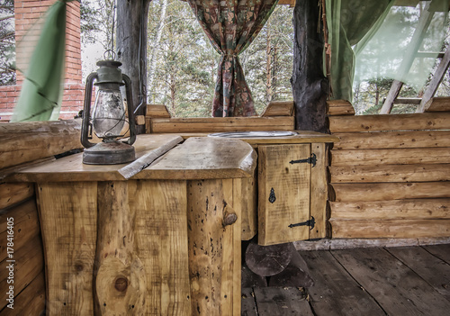 Obraz na płótnie Rural kitchen in wooden gazebo w salonie