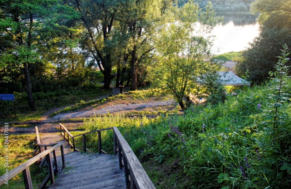 wooden stairs in the countryside in summer wooden stairs in the countryside in summer