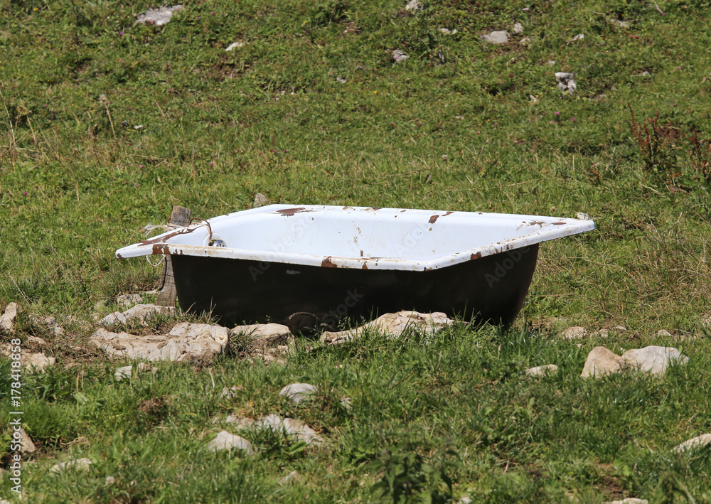 abandoned bath in the field to water the cattle livestock abandoned bath in the field to water the cattle livestock