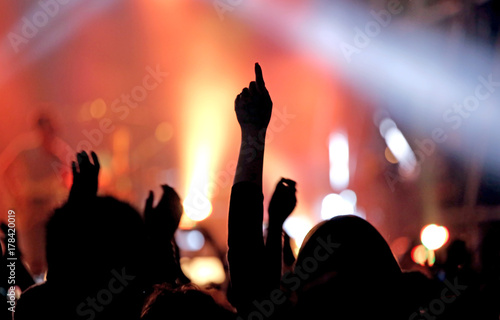 live concert and hand raised during the performance of a musical