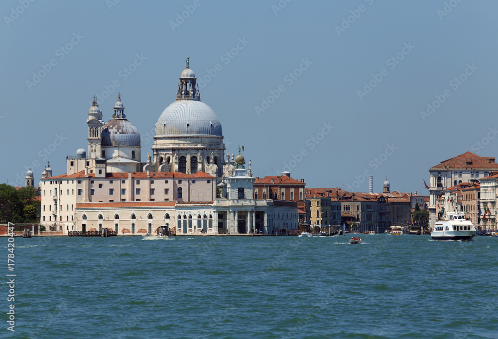 Venice Italy ancient palace called Punta della Dogana and the se