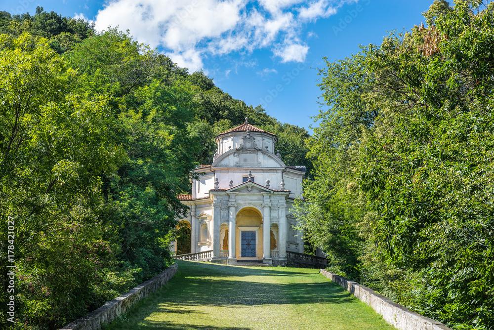 Sacro Monte of Varese (Santa Maria del Monte), Italy. Via Sacra that leads to medieval village, with the fifth (5th) chapel dedicated to the Dispute of Jesus with doctors. World Heritage Site - Unesco