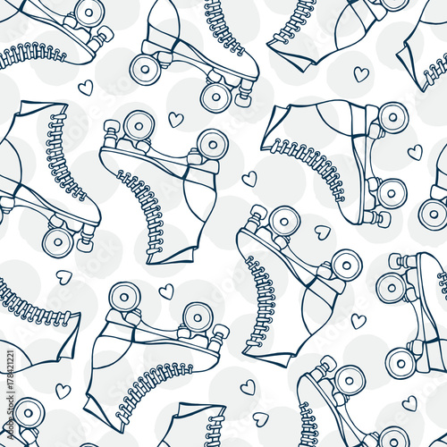 Seamless pattern with cute retro roller skates.