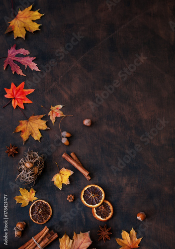 Autumn Background With Candied Oranges, Nuts and Spices