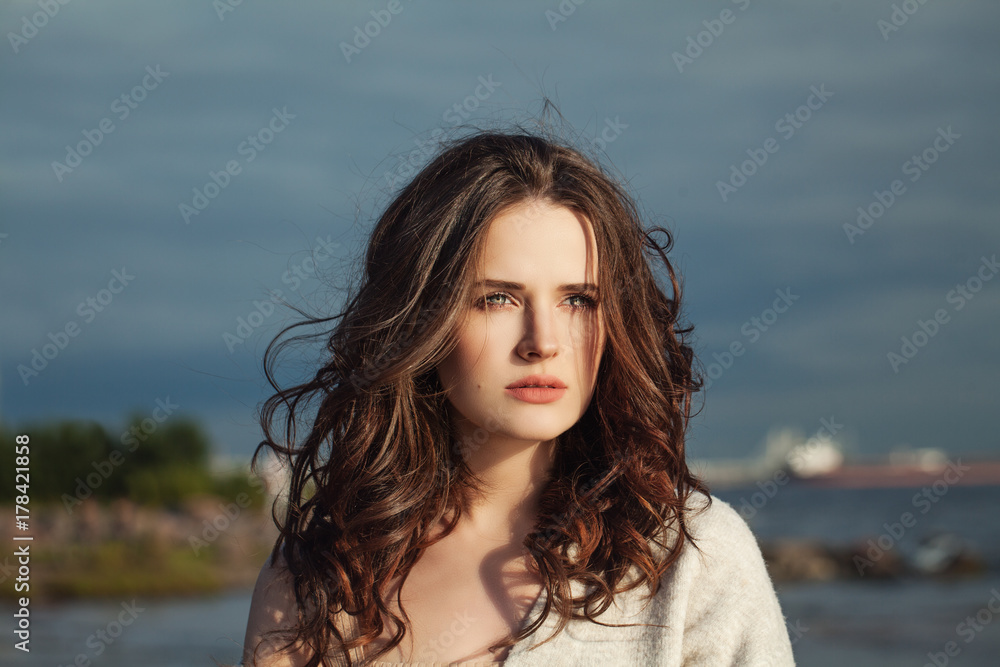 Beautiful Model Woman with Long Hair Outdoors. Perfect Girl, Natural Beauty Beautiful Model Woman with Long Hair Outdoors. Perfect Girl, Natural Beauty