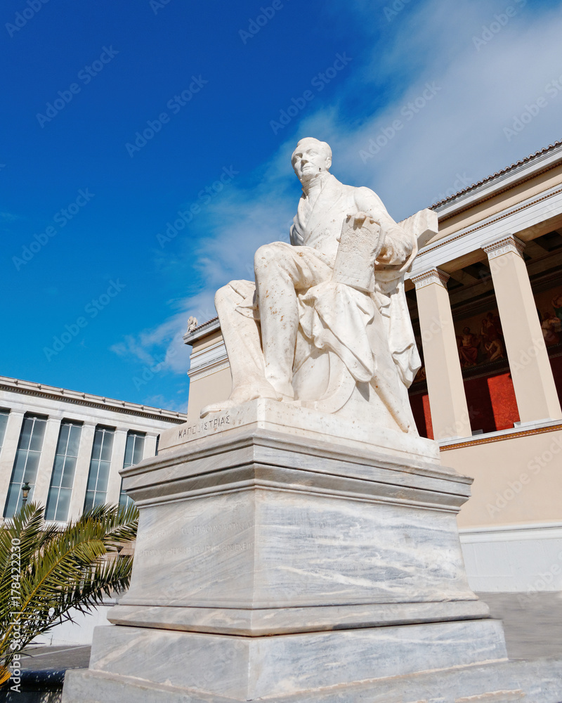 Athens downtown, Ioannis Capodistria statue, first governor of modern Greece in front of the national univercity