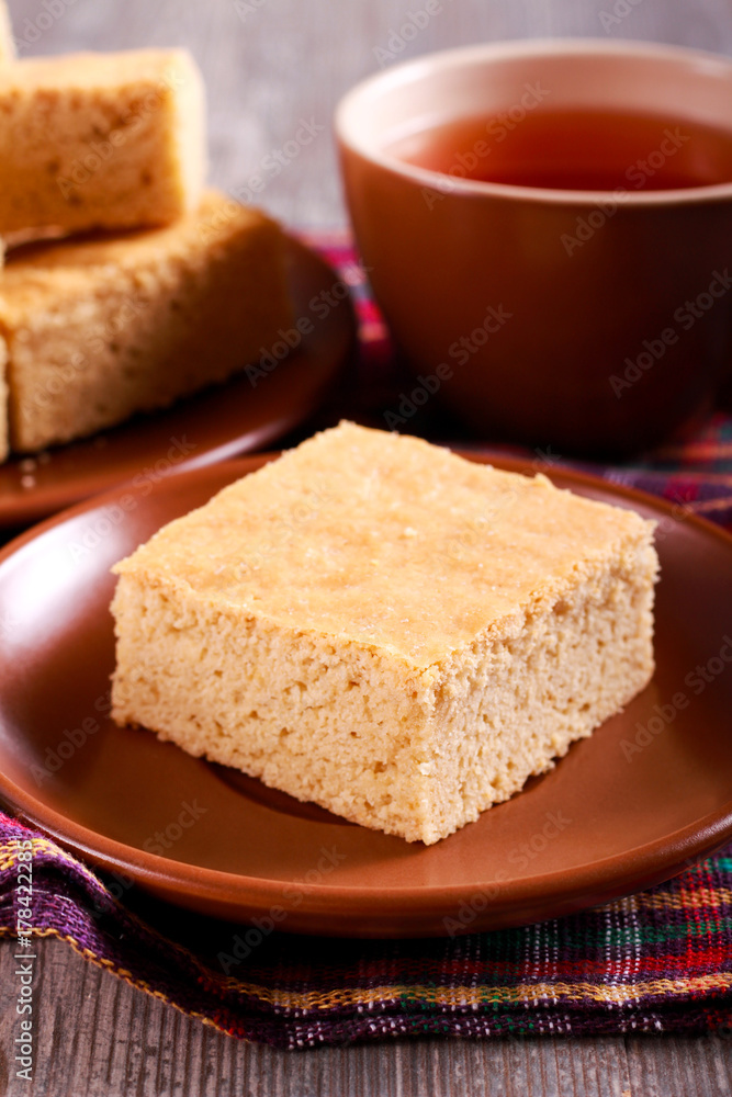 Tahini blondies, served on plate Tahini blondies, served on plate