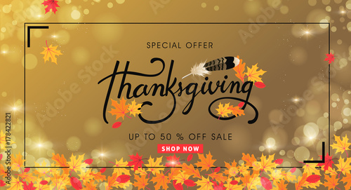 calligraphy of Thanksgiving day sale banner. Seasonal lettering.vector illustration
