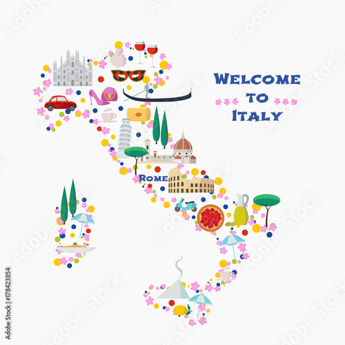 Map of Italy vector illustration, design