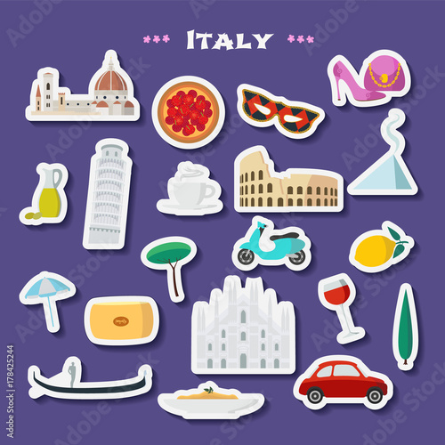 Travel to Italy vector icons set