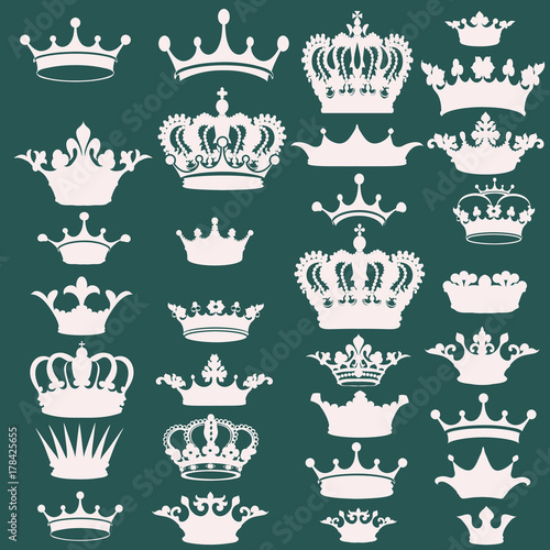 Big collection of vector crown silhouettes in vintage style