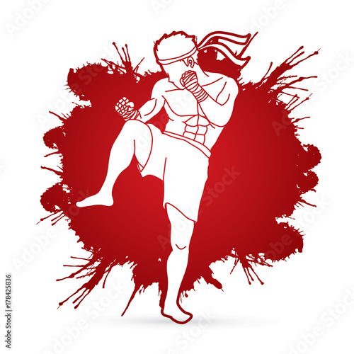 Muay Thai, Thai Boxing action designed on splatter  blood graphic vector