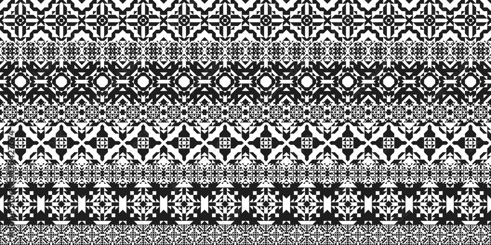 Ethnic horizontal vector pattern. Seamless navajo triangular design. Monochrome tribal textile print. American Indian background.