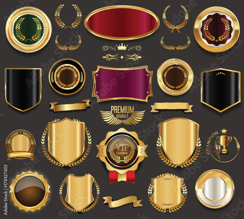 Golden sale frame badge and label vector collection 