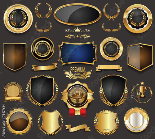 Golden sale frame badge and label vector collection 