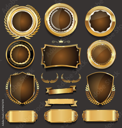 Golden sale frame badge and label vector collection 