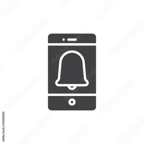 Smartphone and turn on ringer icon vector, filled flat sign, solid pictogram isolated on white. Mobile phone notification symbol, logo illustration