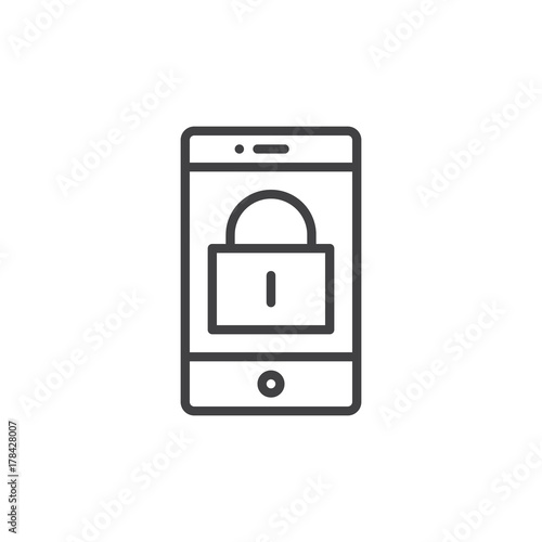 Smartphone lock line icon, outline vector sign, linear style pictogram isolated on white. Mobile phone password symbol, logo illustration. Editable stroke