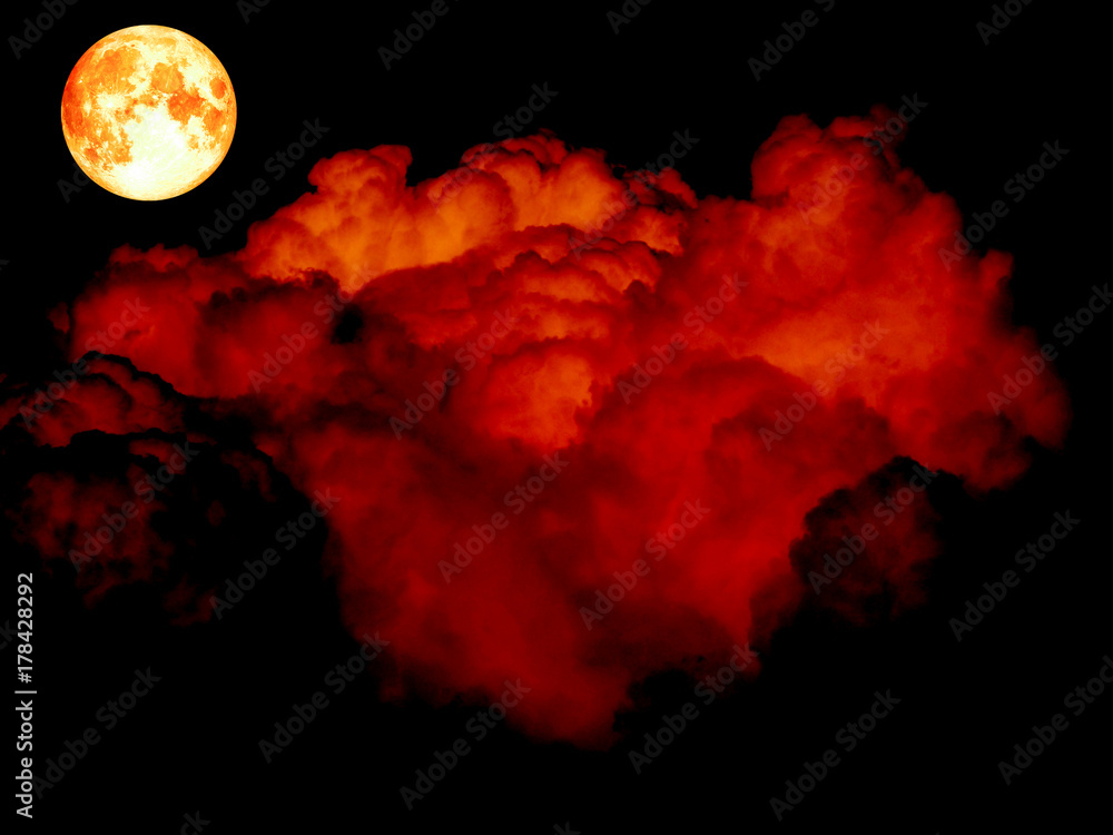 Obraz premium super moon and red cloud over dark tree