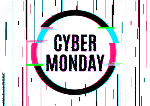 Cyber monday vector banner template in distorted glitch style. Vector illustration design.