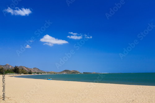 Phan Rang beach in the afternoon, Ninh Thuan, Vietnam. Ninh Thuan is famous for beautiful landscapes, majestic Cham towers and unique Cham culture