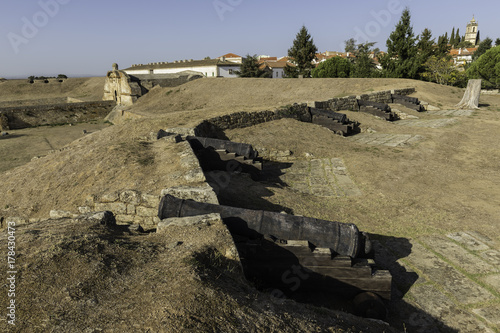 Artillery battery. Cannons in the ancient walls of Almeida. Portugal.
