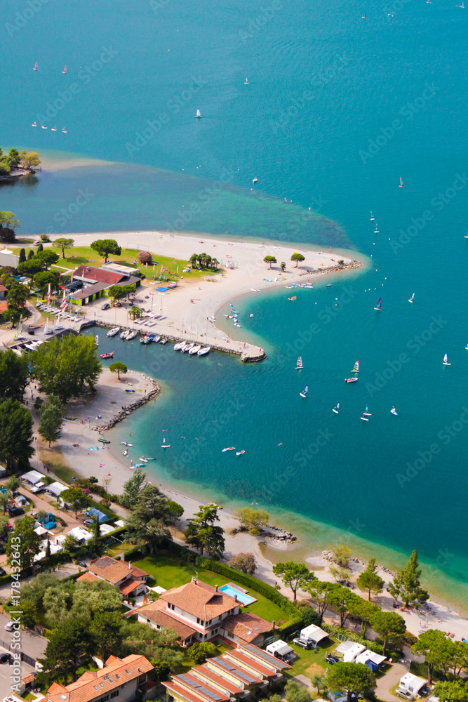 Lake Garda Aerial View with Boats, Cristalline Water