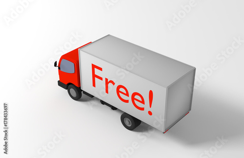 free shipping 3d illustration simple red small truck isolated on white background photo