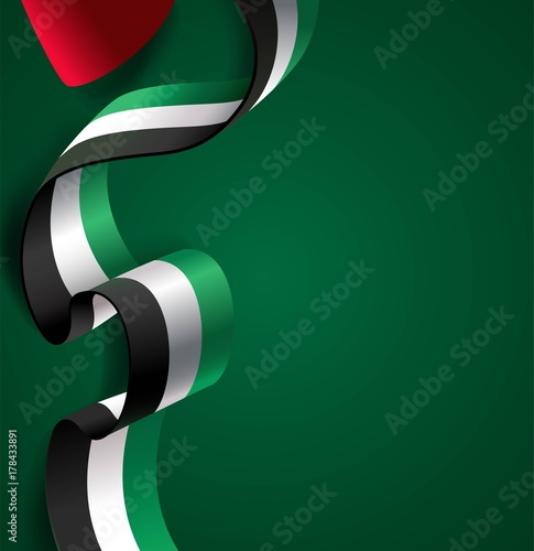 UAE Independence Day abstract background in national flag color theme. Celebration banner  with curving flag isolated on green. Vector illustration