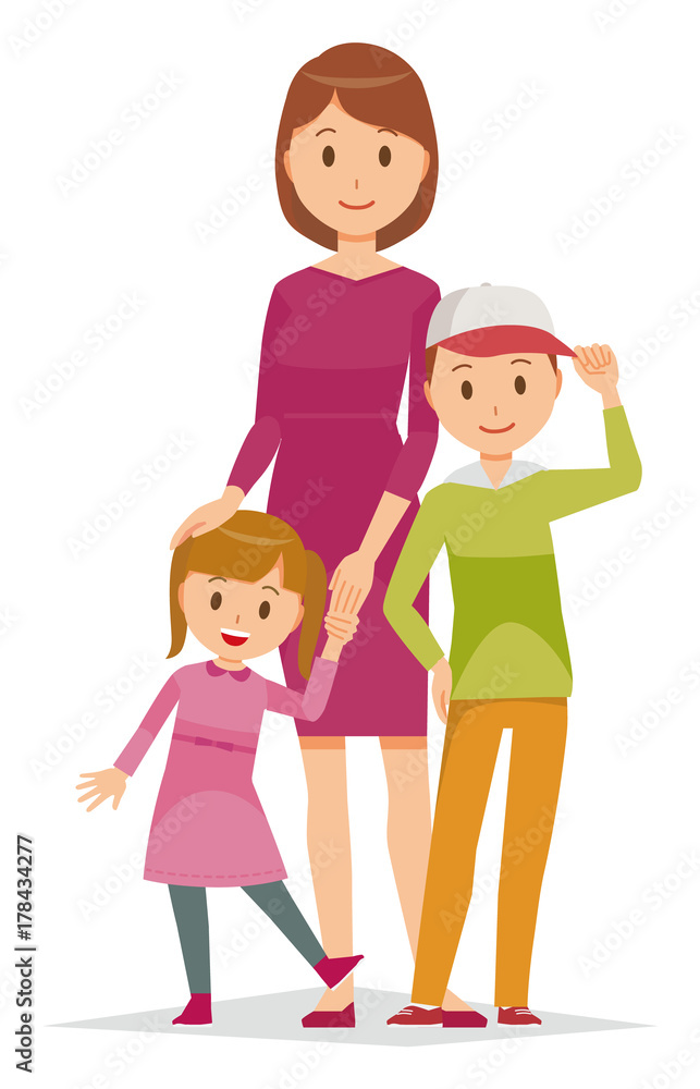 Family Illustration - Mother and Child Family in winter Family Illustration - Mother and Child Family in winter