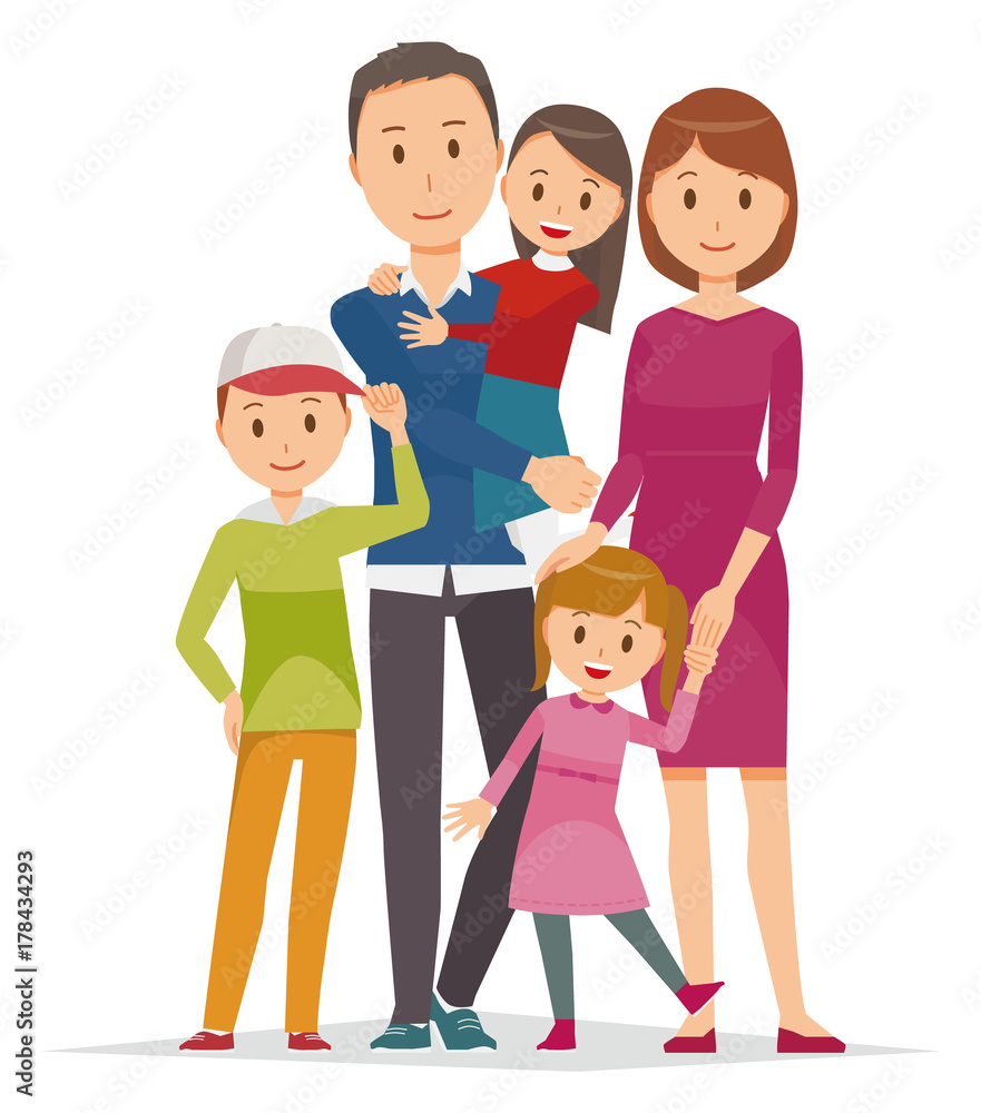 Illustration of family - 5 people family in winter Illustration of family - 5 people family in winter