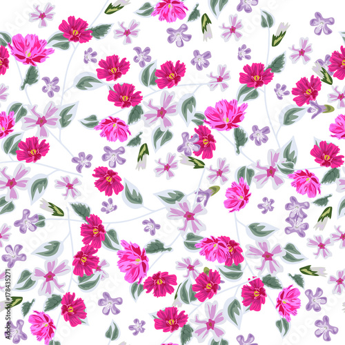 Wallpaper Mural Vintage seamless pattern with cute delicate flowers and fresh sprigs. Hand-drawn floral background for textile, cover, wallpaper, gift packaging, printing.Romantic design for calico. Torontodigital.ca