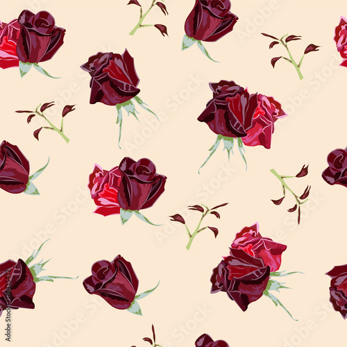 Seamless pattern with beautiful red roses. Vintage floral background for textile  cover  wallpaper  gift packaging  printing.Romantic design for calico  silk  home textiles