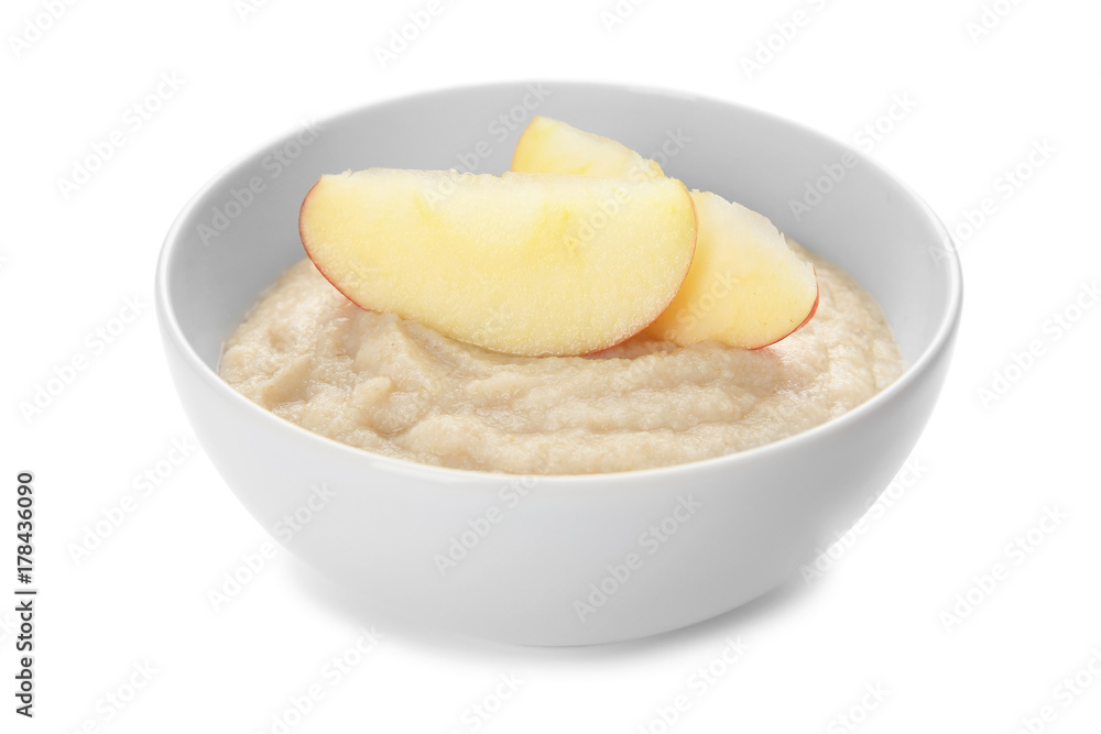 Bowl with porridge for baby on white background Bowl with porridge for baby on white background