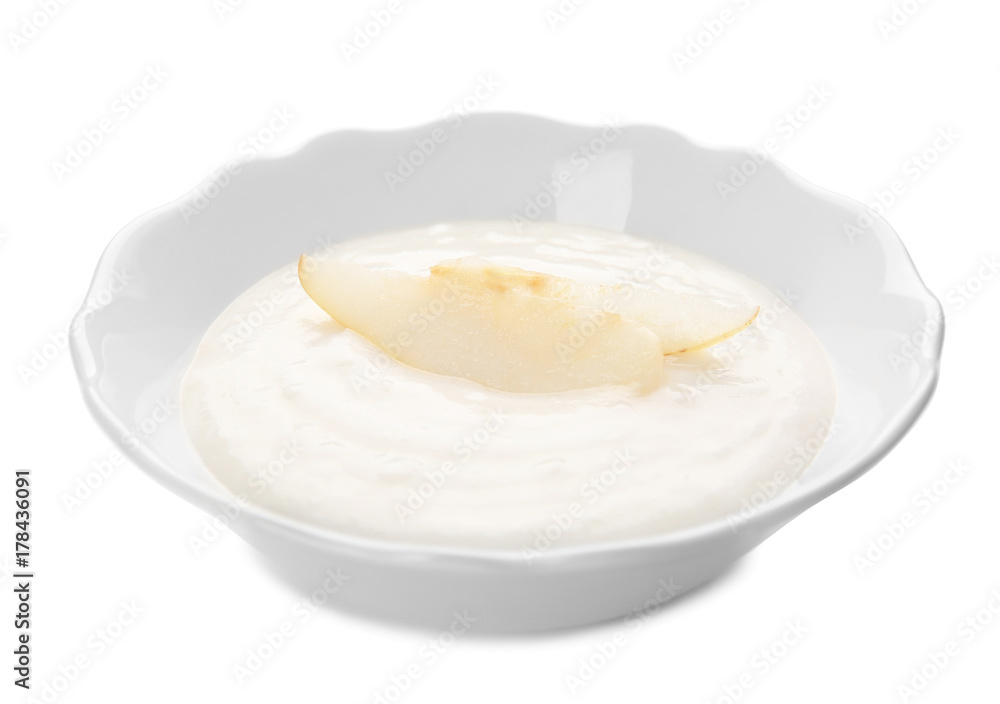 Plate with porridge for baby on white background Plate with porridge for baby on white background
