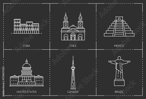 American landmarks. Line style illustration photo