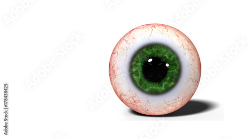realistic human eye with green iris isolated on white background